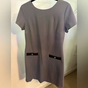 Gray dress with black faux pocket accent